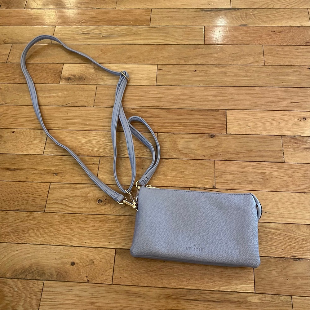 Kedzie Crossbody‎ Periwinkle Blue Pebbled Vegan Leather Double Zip Bag Clutch
